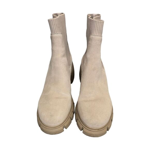 Steve Madden Women's Hutch Tan Sand Suede Chelsea Chunky Heel Boots Sz 9 - Picture 2 of 15